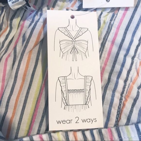 ELLA MOSS Striped Babydoll Top Square Neckline Flutter Sleeve Medium Large New - Picture 8 of 16